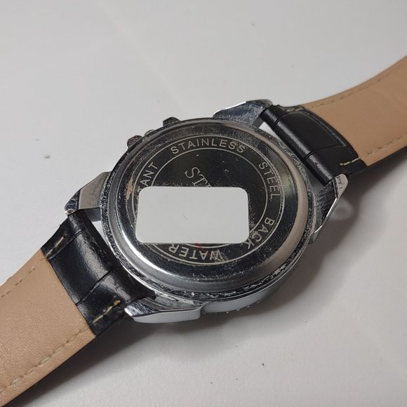 Silver Tone And Pink Strada Watch With Black Band - Picture 8 of 8